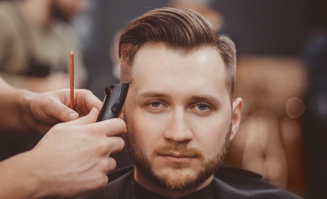 side swept hairstyle at barber shop